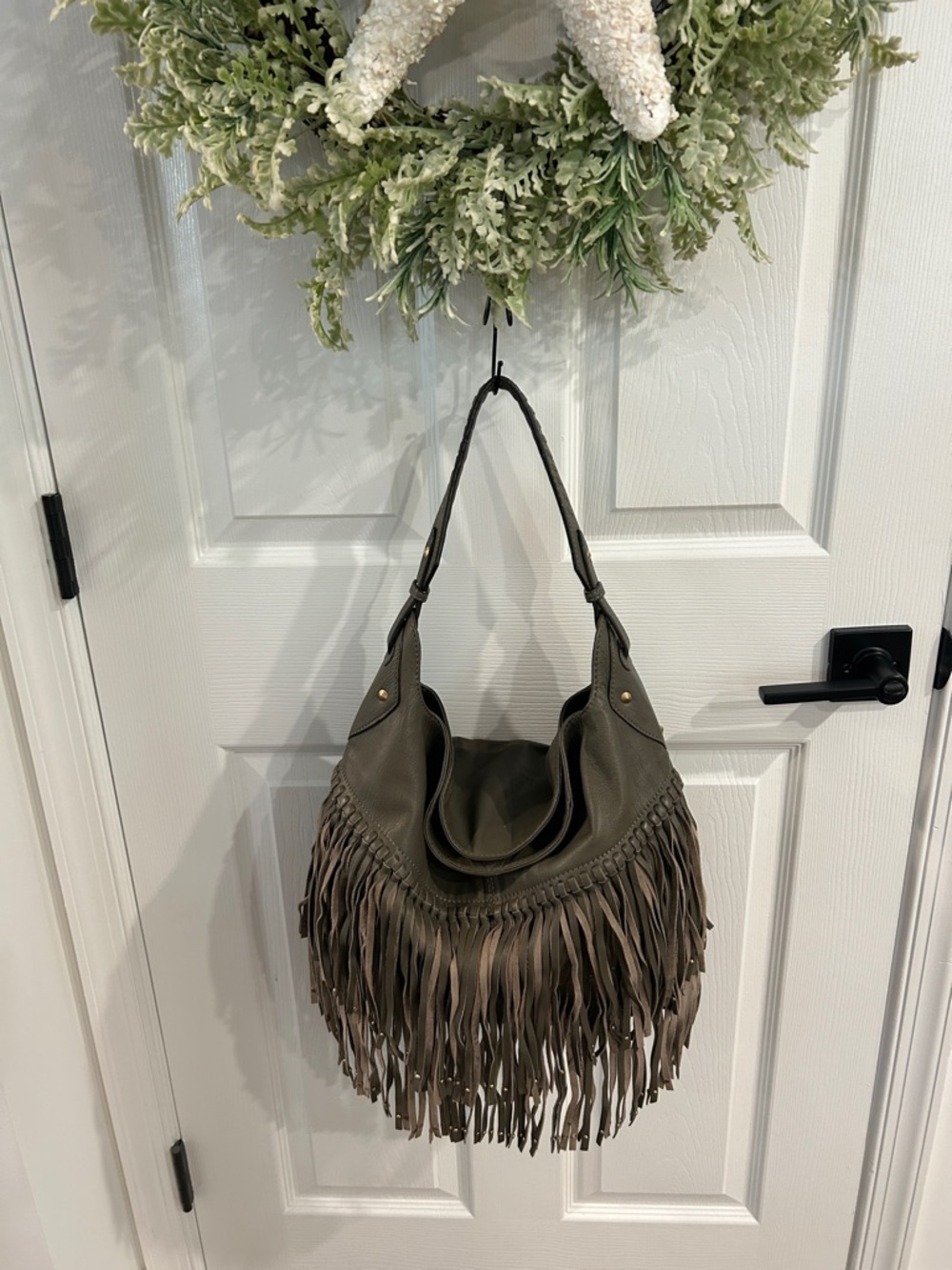 orYANY Taupe Fringe Hobo Bag